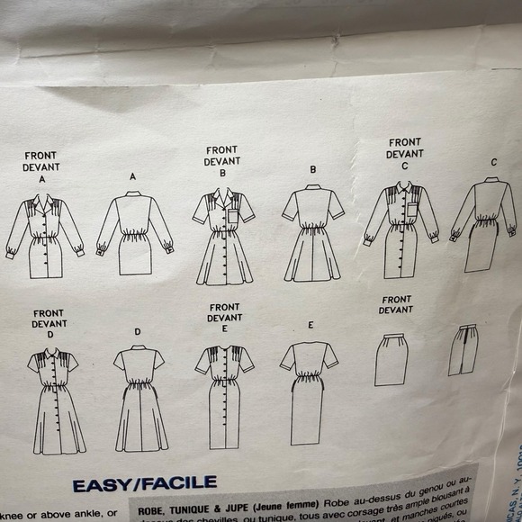 Vogue Basic Designs Pattern #1075 FF Uncut 5 Dress Designs Size 20-22-24 Plus - Picture 5 of 5